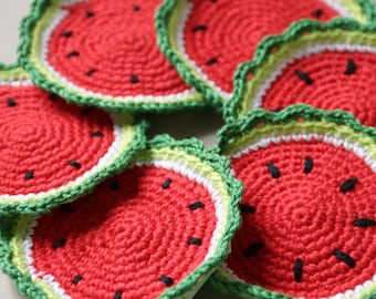 Watermelon Crochet Coasters - Handmade
