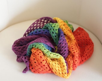 Rainbow Crochet Shawl - 100% cotton - Handmade