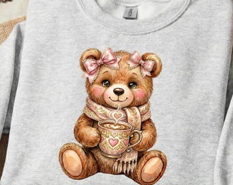 Adrette Valentinstag Teddybär PNG, Adrette Bär niedliche Teddybär Shirt, Sublimation dtf Design Bär Kaffee, Mama Valentine Bär PNG