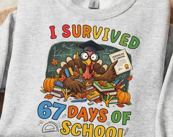 Ich überlebte 67 Tage der Schule Png, Gen Alpha Meme Vibes, Ferienschule, sechs Sieben Lehrer Png, niedliche Truthahn Aquarell Cartoon Kunst PNG