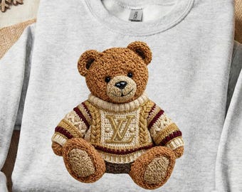 Luxe häkeln Teddybär PNG, Sublimationsdesign (digitaler Download)