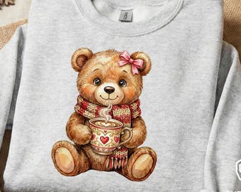 Adrette Valentinstag Teddybär PNG, Adrette Bär niedliche Teddybär Shirt, Sublimation dtf Design Bär Kaffee, Mama Valentine Bär PNG