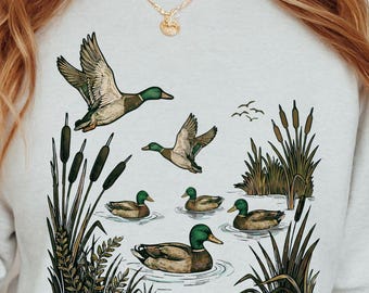 Retro fliegende Stockente PNG, Entenjagd Sublimation, Entensilhouette Png, Herbst Ente Png, Trendige Png, Retro Jagd, Jagdsaison Png
