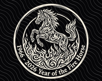 1966–2026 Jahr des Feuerpferdes PNG: Chinesisches Tierkreiszeichen Pferd Flammenkunst Mondneujahr Pferd png Retro Tierkreiszeichen (Digitaler Download)