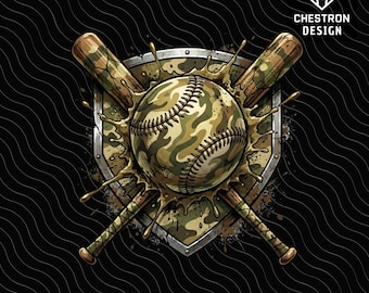 Camo Baseball SVG PNG, tropfender Baseball Clipart, militärischer Tarnsport Design für Sublimation, Shirts, Becher, digitaler Download