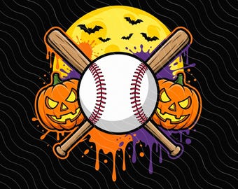 Horror-Baseballschläger-Kürbisgeist-Baseballspieler-Halloween-PNG: Gruselige Sport-Kürbisgeist-Clipart-PNG (Digitaler Download)