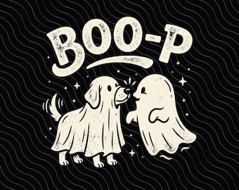 Boo-p Geisterhund PNG: Niedlicher Halloween-Welpe, gruseliger Geist, lustige Hunde-Cartoon-Clipart-Grafik (Digitaler Download)