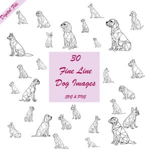 Line Art Dog Breed Designs, Tattoo SVG, Clipart Bundle (SVG & PNG)