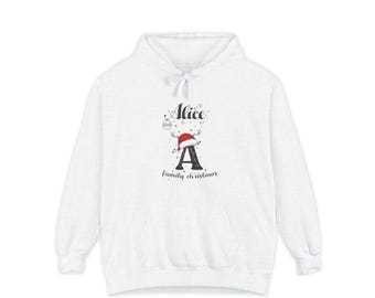 Personalized Christmas Letter Hoodie  Nice Santa Hat Monogram Holiday Sweatshirt