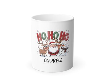 Personalized Color-Changing Christmas Mug Ho Ho Ho Santa, Reindeer & Snowman (11oz)