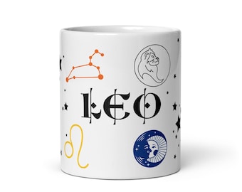 Starry Leo Zodiac White Glossy Mug 11oz