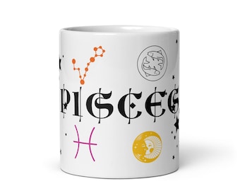 Starry Pisces Zodiac White glossy mug
