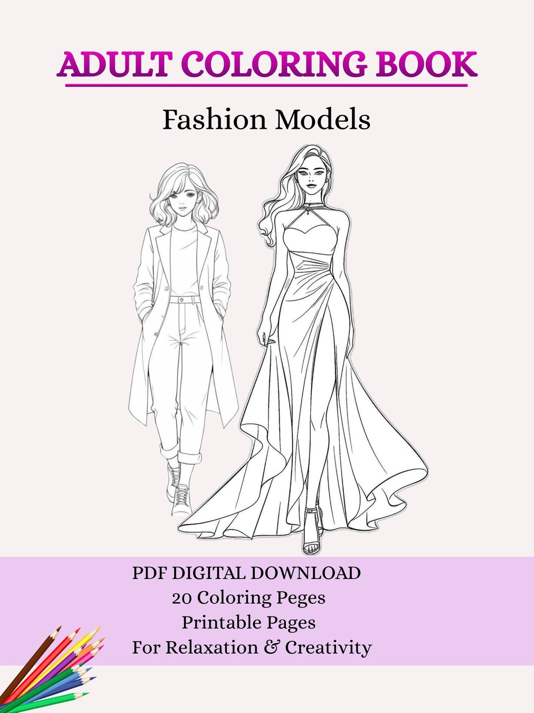Coloring Book Model Fashion Models Coloring Book | Elegant Printable Designs (PDF) - Etsy