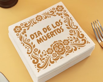 Day of the Dead Skull Marigold Party Napkins, Dia de los Muertos Celebration Table Decor