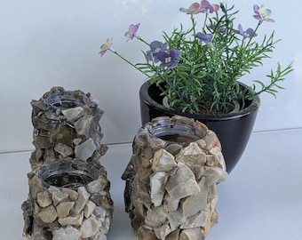 Handmade flint candle holder | Upcycled unique piece, set of 3