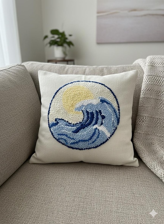 Coastal Vibes - Waves - Beach - Sun - Surf - Punch Needle Pillowcase