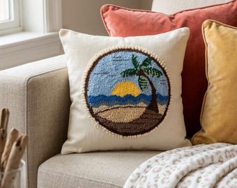 Capa de almofada Tropical Paradise com bordado punch needle