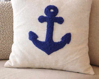 Capa de almofada Anchor Beach House Vibes com bordado punch needle