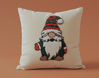 Fronha de almofada com bordado de gnomo de Natal