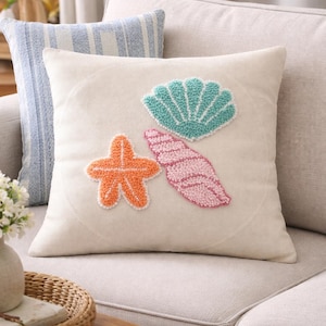 Sea Shells Punch Needle Pillow Cover