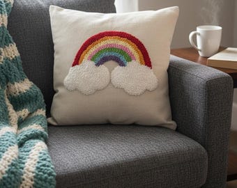 Capa de almofada Rainbow - Bordado Punch Needle