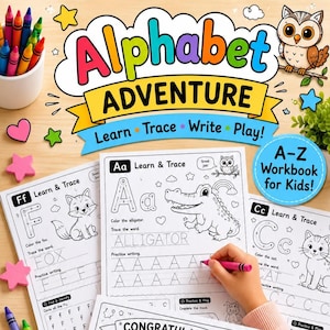 Alphabet Adventure Workbook for Kids | Preschool Letter Tracing A-Z (Digital PDF Download)