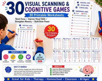 Cuaderno de juegos mentales para niños / 30 actividades imprimibles para entrenar el cerebro, la concentración, la memoria y la atención.
