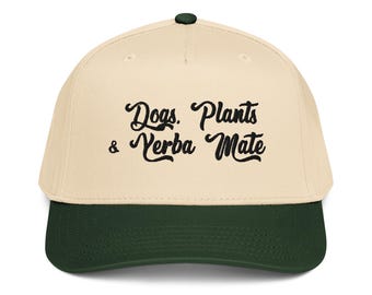 Cani, piante, yerba mate, berretto ricamato a 5 pannelli, caffè, cani, regalo carino per gli amanti delle piante, giardinaggio, divertente regalo per giardiniere per la mamma, amante dei cani