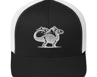 Dino T-Rex Dinosaurier Knochen Skelett bestickt Trucker Cap Mesh Baseball Cap Paläontologen Diplodocus Jurassic Hut