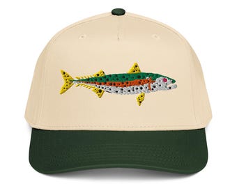 Angeln Geschenke für ihn Fischen rund finden Forelle bestickt 5 Panel Cap Fischer Geschenke Fischer Fischen rund Forelle Weihnachten Fishy Geschenk