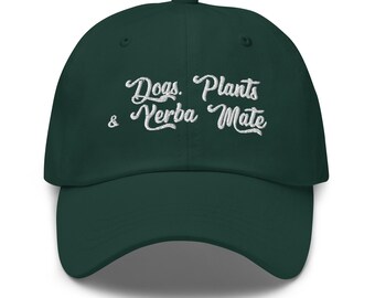 Cani, piante, yerba mate ricamata, cappello da papà, caffè, cani, regalo carino per gli amanti delle piante, giardinaggio, divertente, regalo per giardiniere per la mamma, amante dei cani