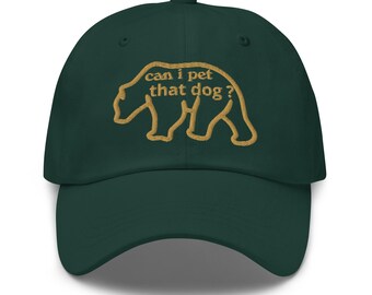 Posso accarezzare quel cane? Berretto da baseball ricamato per amanti degli orsi. Meme per campeggio, escursioni, cappello. Meme ironico e sciocco per amanti dei cani. Regalo per lui e per lei.