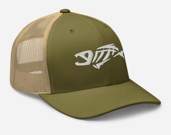 Embroidered Fishing Hat fishbone baseball Trucker Cap fishing gifts for him fish trout