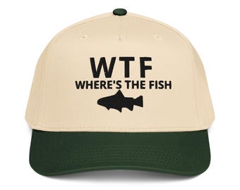 WTF: Where's The Fish ricamato 5 pannelli Cappellino da baseball da pesca da uomo Regali per pescatori Buona cattura