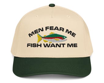 Männer fürchten mich Fische wollen mich bestickt 5 Panel Cap Angeln Geschenke Meister Köder Barsch Fischer Fisch um Forelle Weihnachtsgeschenk Fischig