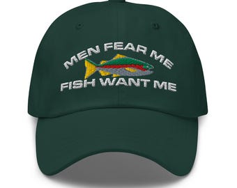 Männer Angst, Fisch wollen mich bestickt Baseball Cap Angeln Geschenke Fischer Geschenke Fisch rund um Forelle Weihnachtsgeschenk Fischig Papa Geschenk