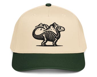 Dino T-Rex Dinosaurier-Knochen-Skelett bestickt 5 Panel Baseball Cap Paläontologe Diplodocus Jurassic Urlaubshut