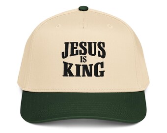 Jesus ist König bestickte 5-Panel-Kappe Christian Merch Bibel-Vers-Shirt Christian Streetwear Glaube basierte Bekleidung religiöses Kleid
