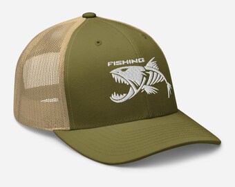 Fishing fish bone embroidered Trucker Cap Hunting Lover Gift Hunter Fisher Gift fisherman dad cap