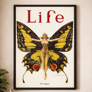 Vintage LIFE Magazine Cover Poster - The Flapper Butterfly Poster, Art Deco Woman Wall Art, 1920s Fashion Illustration, Roaring Twenties Art