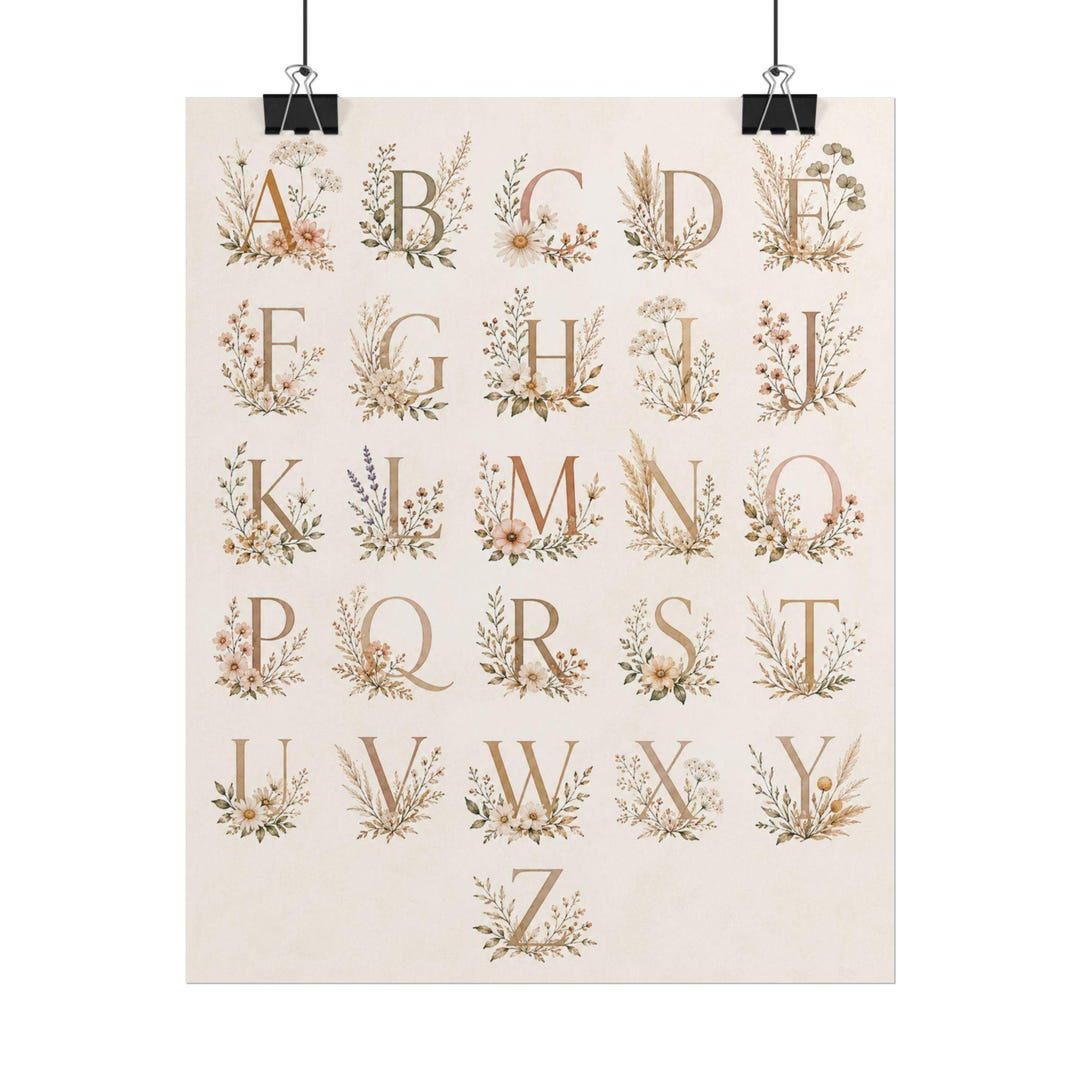 Botanical Alphabet Print - Floral ABC Nursery Poster - Neutral Baby ...