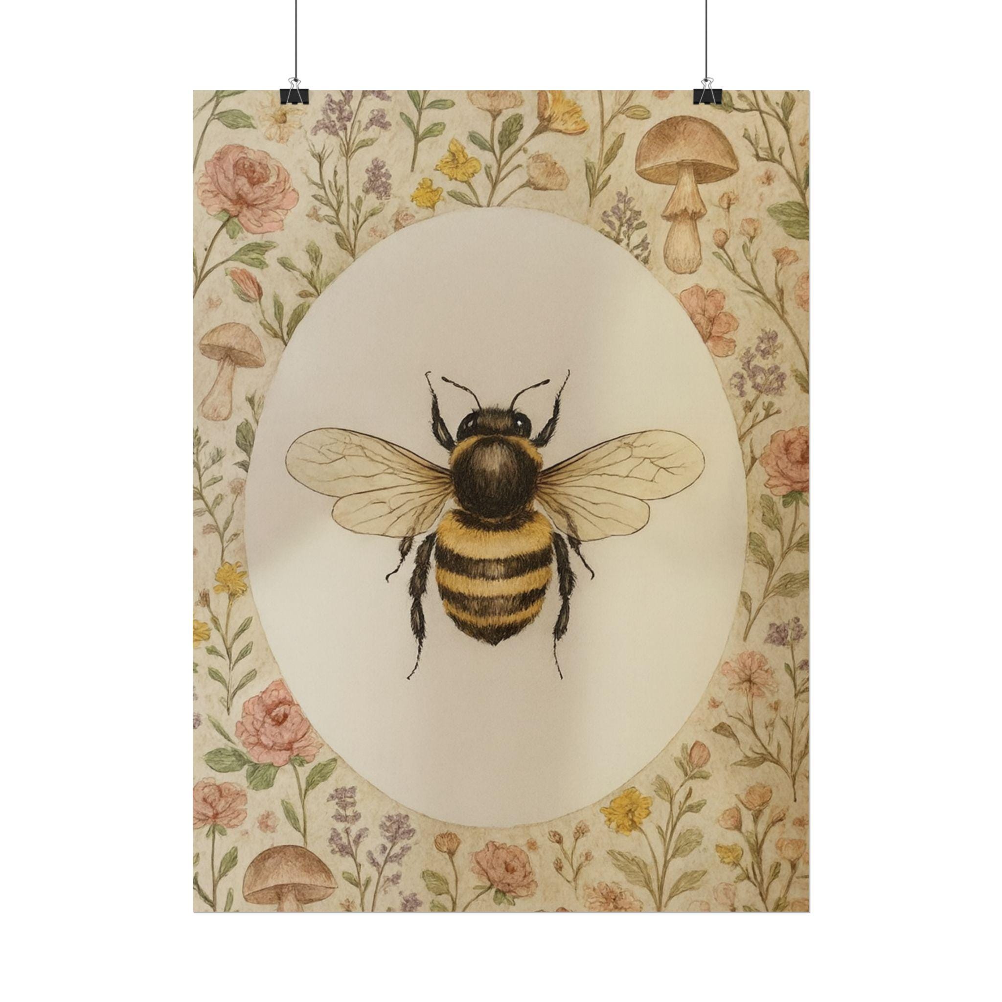 Rustic Bee Design Vintage Bee Wall Art Print | Botanical Bumblebee Illustration ...