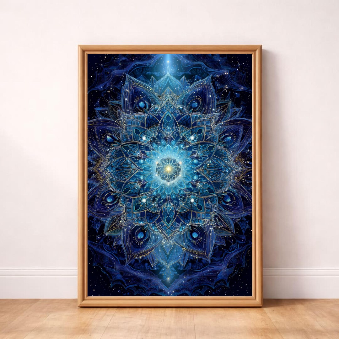 Blue Celestial Mandala Art Print, Sacred Geometry Spiritual Decor ...
