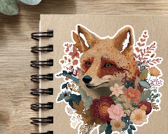 Blumen Fuchs Aufkleber • Waldästhetik • Cottagecore Tierkunst • Geschenk für Naturliebhaber • Botanische Fuchs Illustration