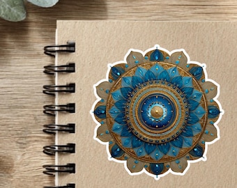 Throat Chakra Mandala Sticker – Blue & Gold Spiritual Decal