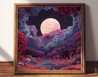 Moonlit Enchanted Forest — Fantasy Art Print