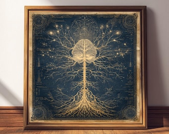 Nervous System Art Print | Alchemical Neural Tree Poster | Sacred Geometry Brain & Spine Blueprint | Esoteric Anatomy Consciousness Decor