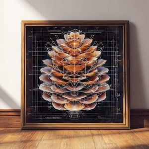 Pinecone Sacred Geometry Print | Geodesic Packing Cosmic Blueprint, Efficiency Anatomy Poster, Alchemical Botanical Art