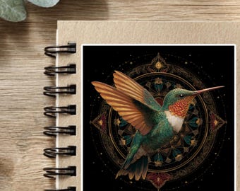 Himmlischer Kolibri-Portalaufkleber, mystische Vogelkunst, goldene Mandala-Energie, spiritueller Naturaufkleber, kosmisches Dekor