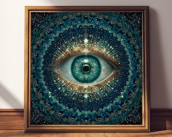 All-Seeing Eye Cosmic Poster – Ethereal Blue Third Eye Wall Art, Mystical Vision Print, Spiritual Decor, Astrology Aesthetic, Dreamline Art